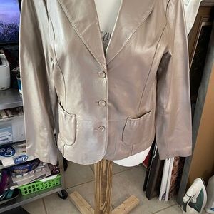 Women Dialogue Lined Jacket Women Champagne Large Genuine Leather Blazer Button